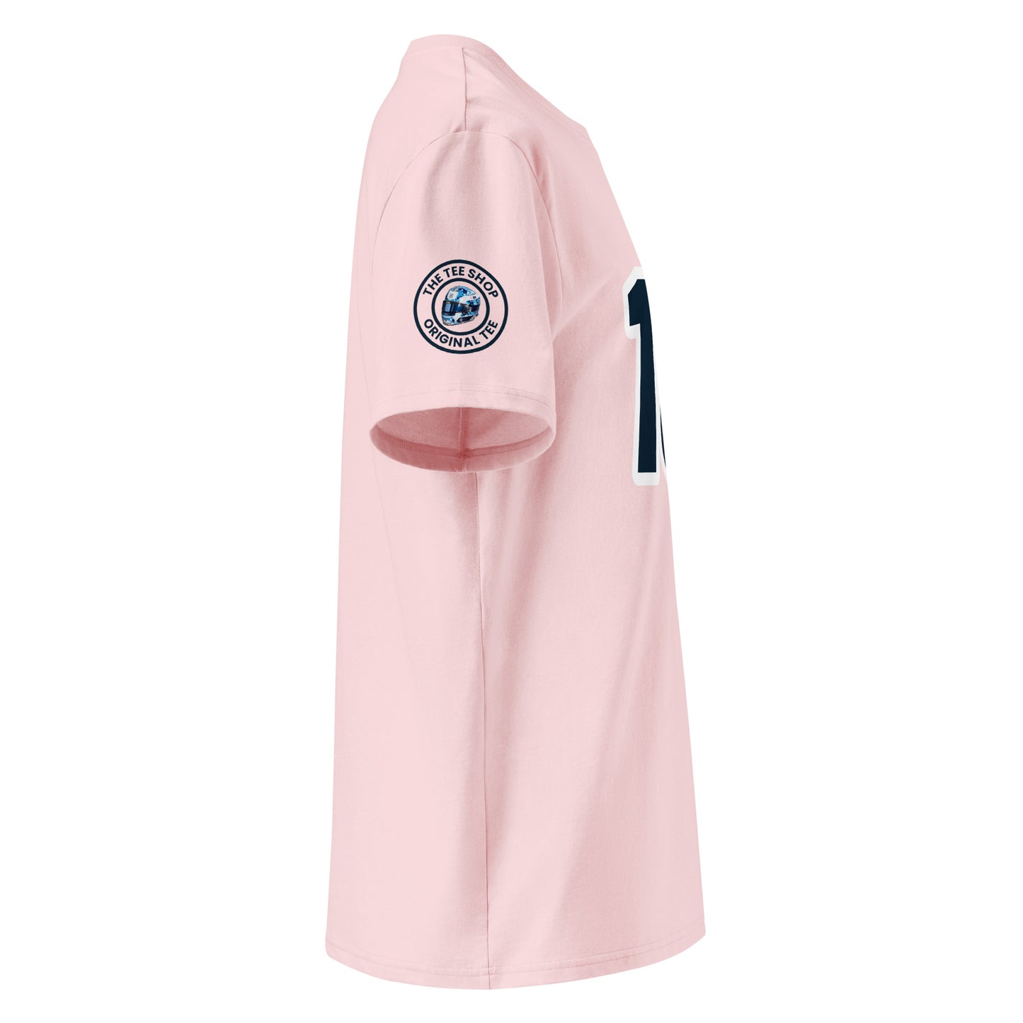 Check out the right sleeve of the pink Pierre Gasly T-Shirt, showcasing TheTeeShop logo with a unique image correlating to Pierre Gasly.