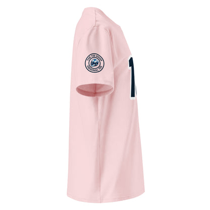 Check out the right sleeve of the pink Pierre Gasly T-Shirt, showcasing TheTeeShop logo with a unique image correlating to Pierre Gasly.
