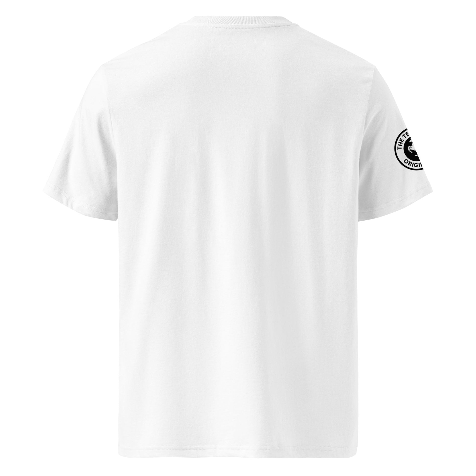 THIS VIEW SHOWS THE REAR OF THIS WHITE T-SHIRT. THIS IS PLAIN AS THE FRONT IS WERE THE LEWIS INSPIRED DESIGN IS LOCATED.