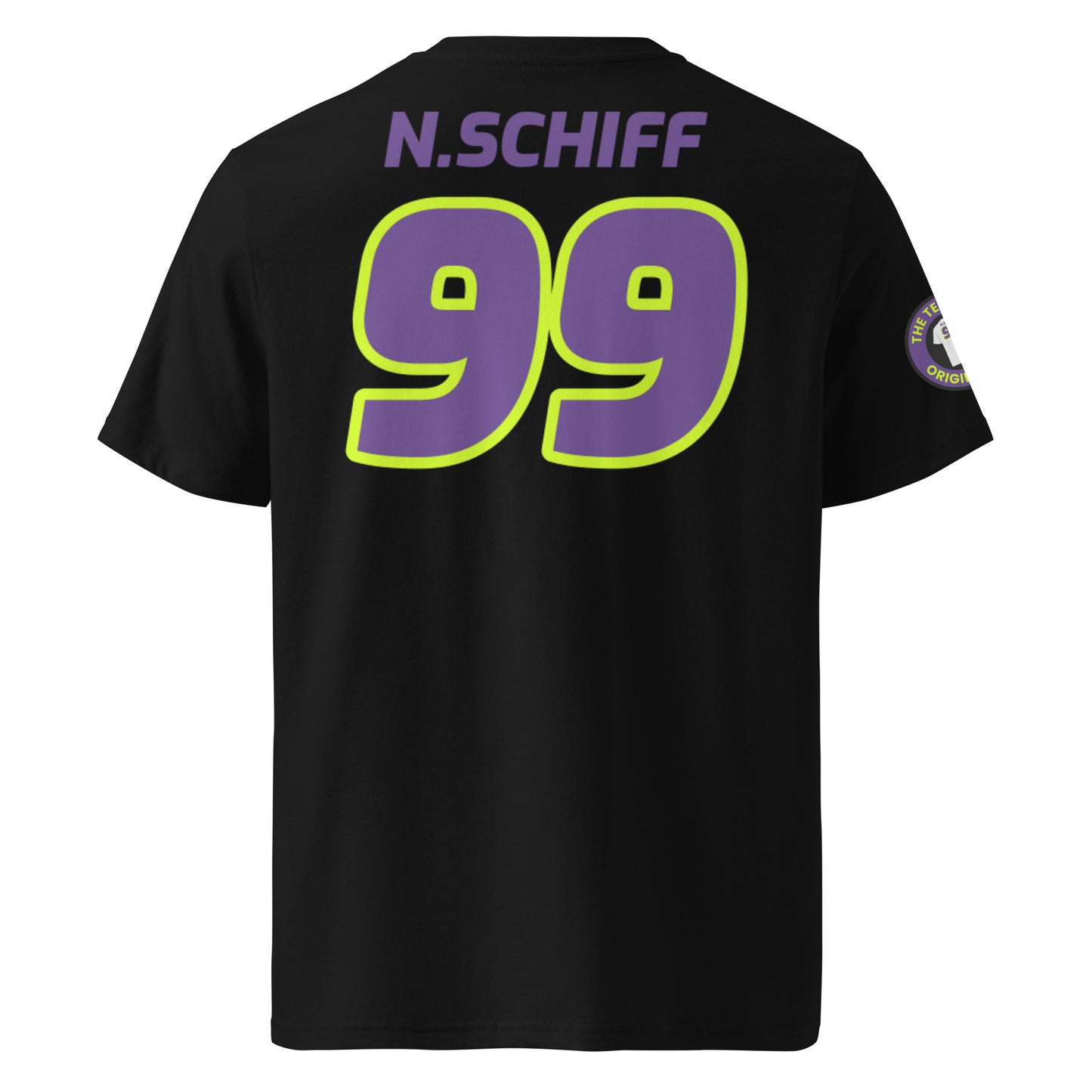 Explore the rear view of our Naomi Schiff W Series Black T-Shirt, perfect for motorsport enthusiasts and fans of the W Series.