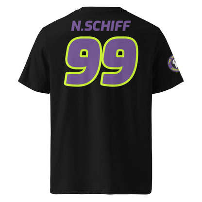 Explore the rear view of our Naomi Schiff W Series Black T-Shirt, perfect for motorsport enthusiasts and fans of the W Series.
