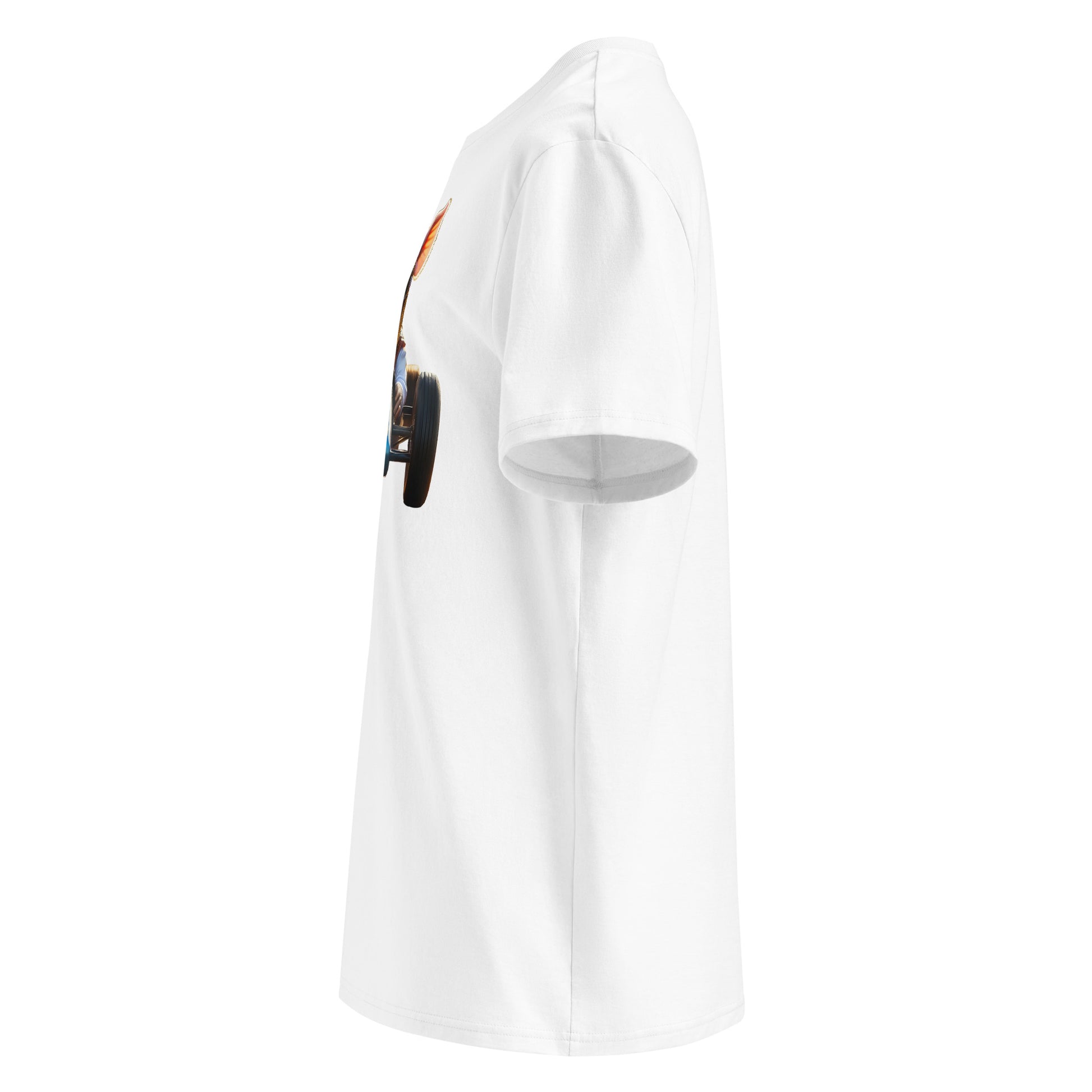 Side profile of the t-shirt showing fit and sleeve detail – ideal for car meets and casual wear.
