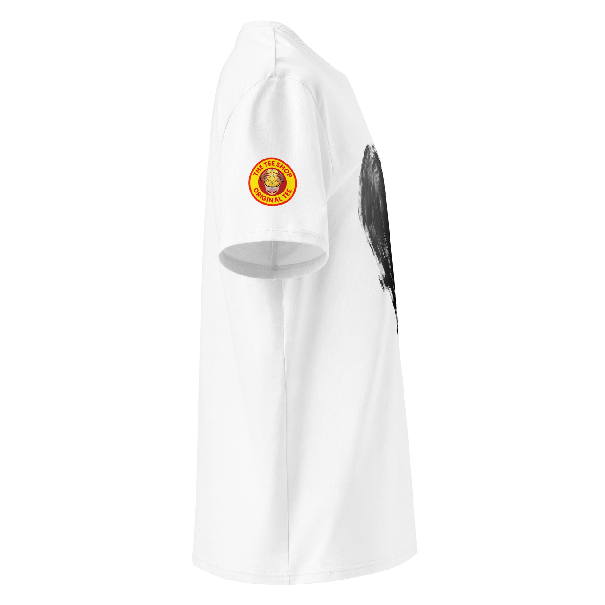 This view takes in TheTeeShop logo featuring Lewis Hamiltons 2025 yellow helmet and bright yellow and red logo detail. If you want to literally wear you passion on your sleeve this t-shirt is unquestionably for you.