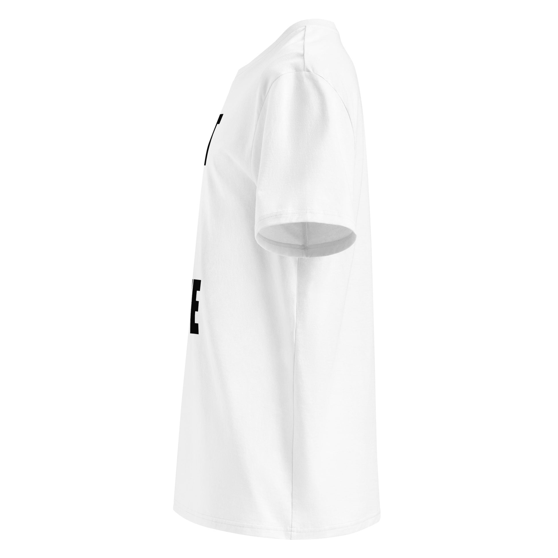 Explore the left view of the "SHUT UP AND DRIVE" White T-Shirt, a must-have for car enthusiasts. Get yours at TheTeeShop!