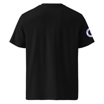 Back view of black unisex t-shirt with plain design. No rear print, highlighting the multi-colour slogan and start/stop logo. DTF print, for cold start fans.