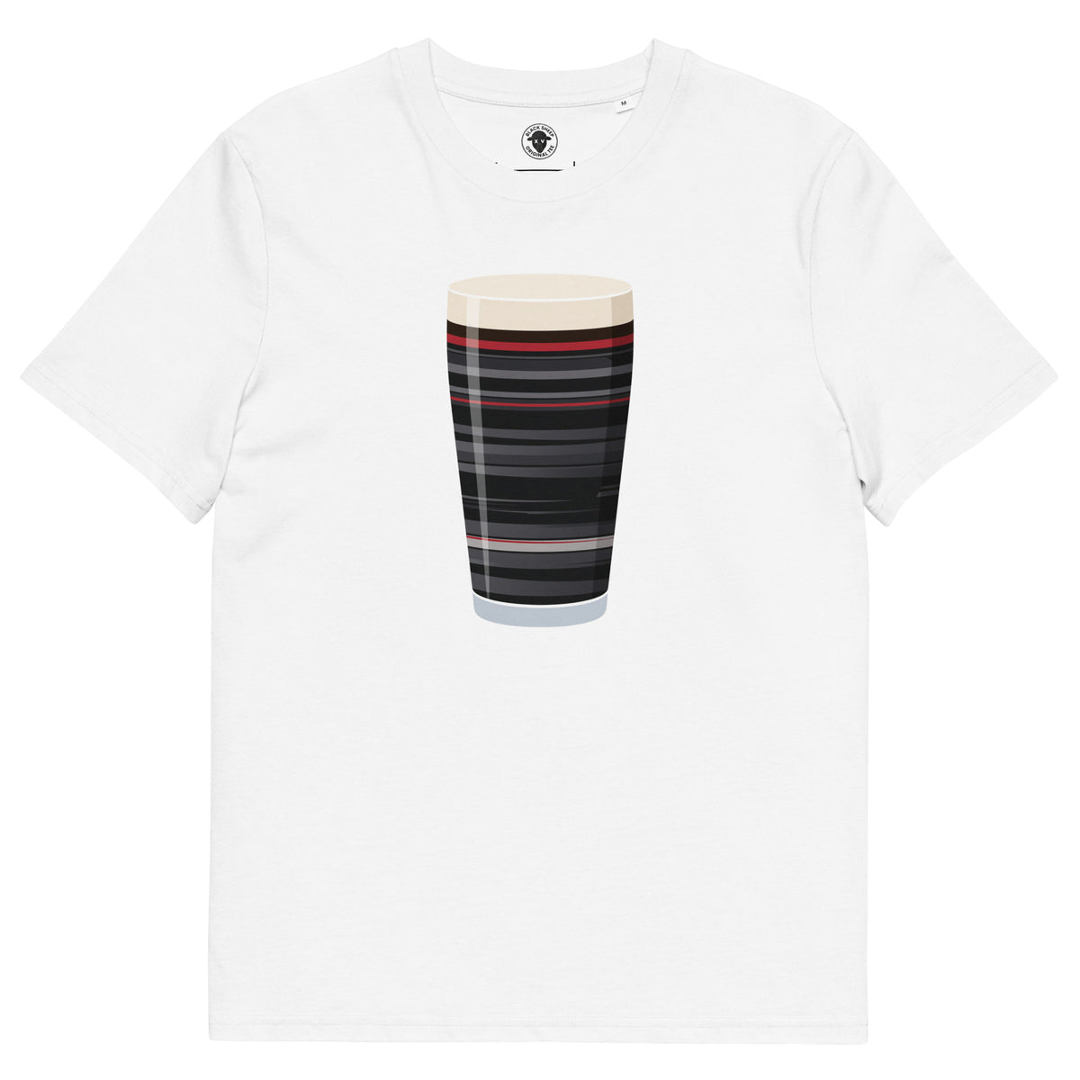 White Saracens retro change mega pint rugby t-shirt featuring pint glass graphic with away colours
