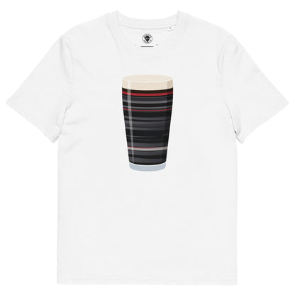 White Saracens retro change mega pint rugby t-shirt featuring pint glass graphic with away colours