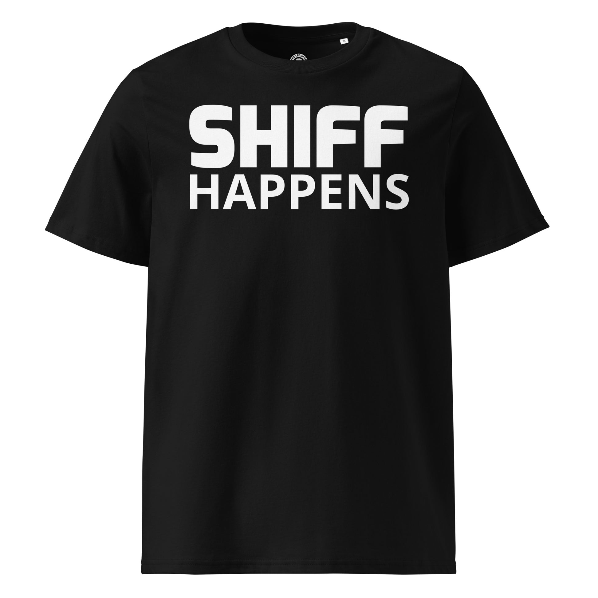 Schiff Happens black T-shirt front view – Naomi Schiff inspired F1 meme tee by TheTeeShop