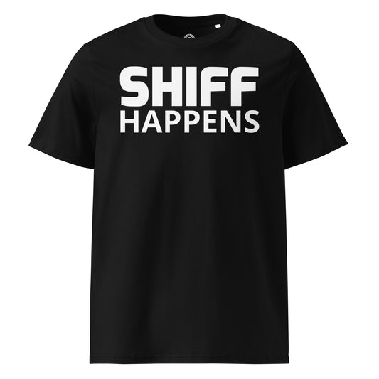 Schiff Happens black T-shirt front view – Naomi Schiff inspired F1 meme tee by TheTeeShop