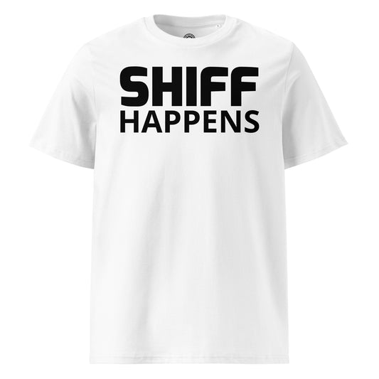 Schiff Happens white T-shirt front view – Naomi Schiff inspired F1 meme tee by TheTeeShop