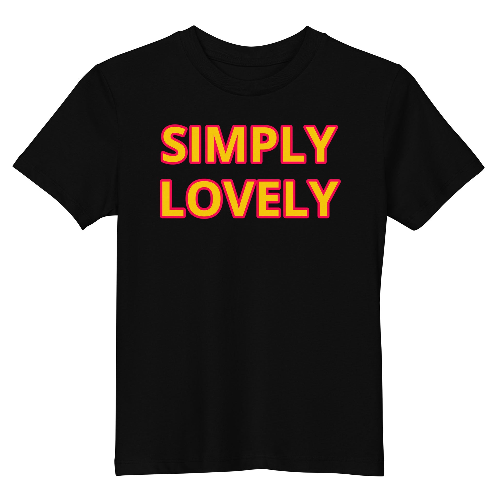 Front view of the Simply Lovely Organic Cotton Kids Black T-Shirt, designed for vibrant motorsport fans.