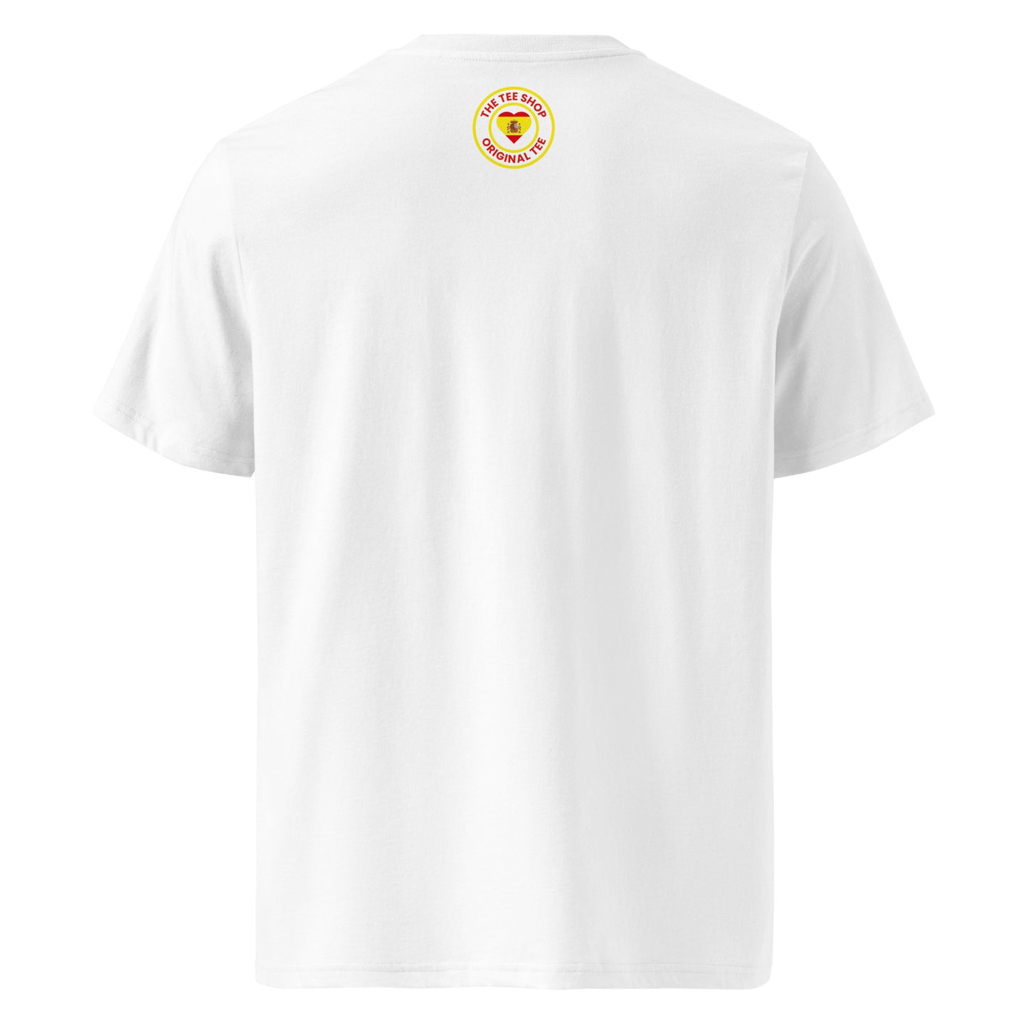 Back of the tee featuring TheTeeShop logo in Spanish flag colours – subtle and stylish.
