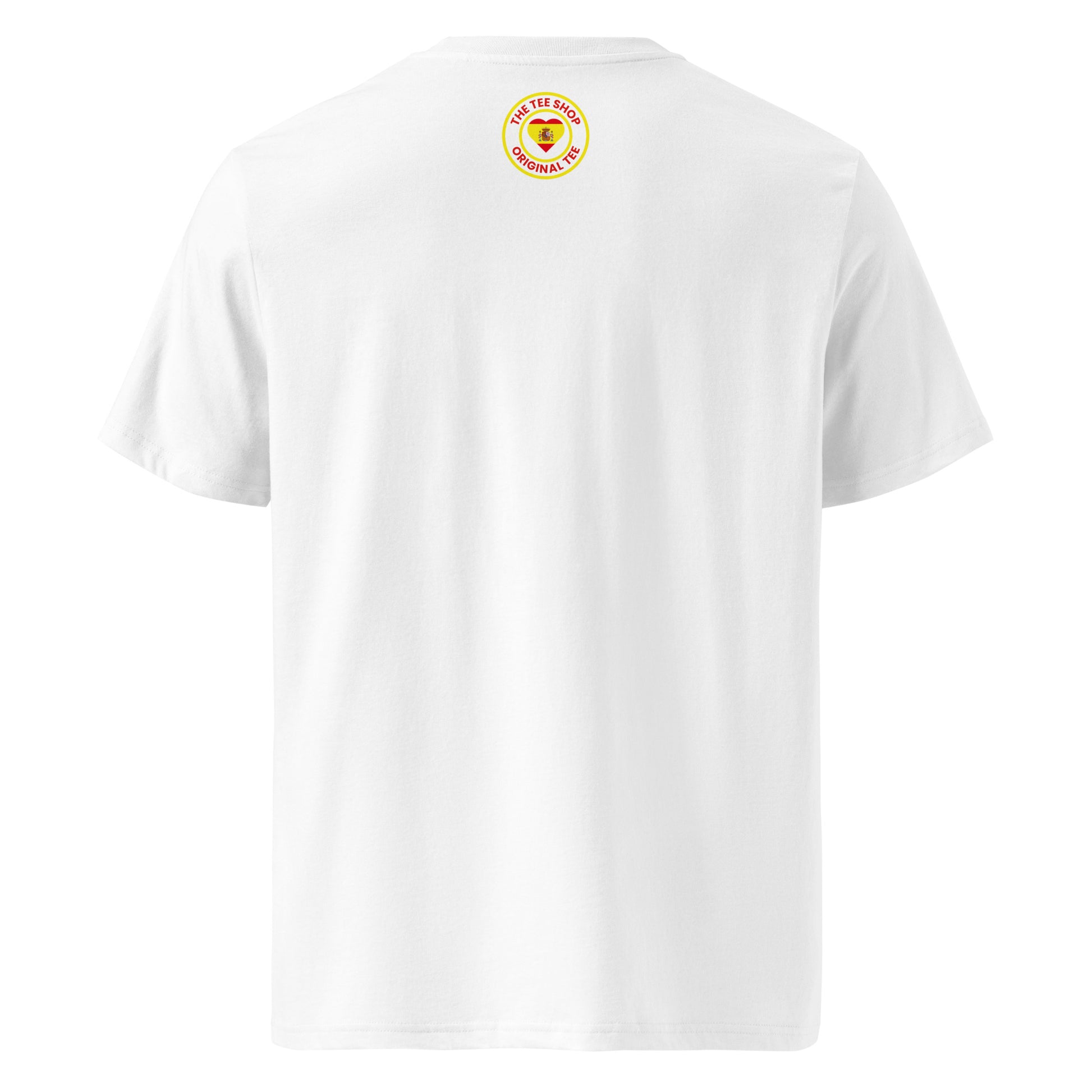 Back of the tee featuring TheTeeShop logo in Spanish flag colours – subtle and stylish.