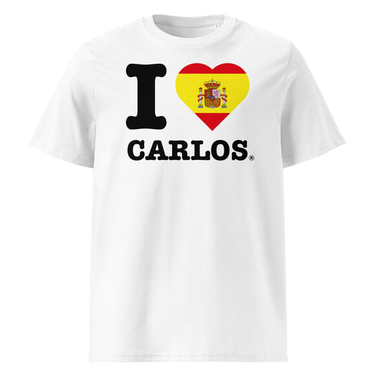 Red and yellow heart with coat of arms and bold CARLOS print – a patriotic nod to Spain’s F1 hero.