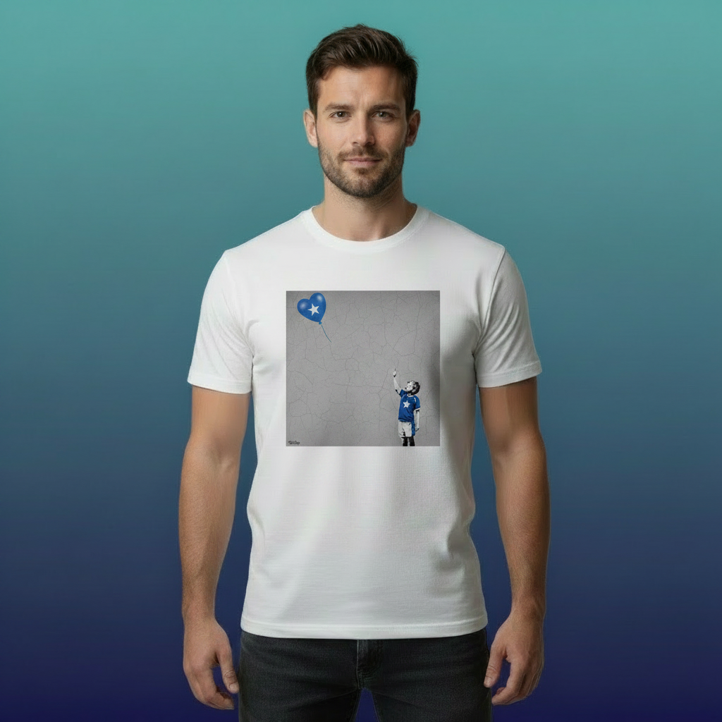 St Mary's Rugby Boy Dreams Street Art T‑Shirt with Blue Heart