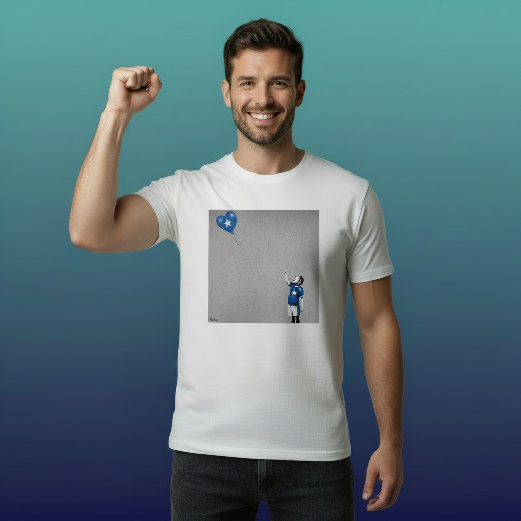 St Mary's Rugby Boy Dreams Street Art T‑Shirt with Blue Heart