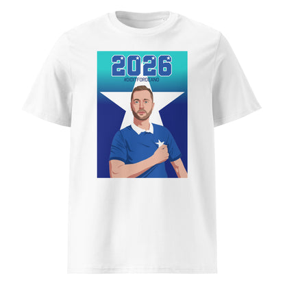 White unisex organic cotton t-shirt with “2026” and “#DIDITFORDEANO” above an illustrated St Marys rugby captain in blue, set over a large white five-point star background.