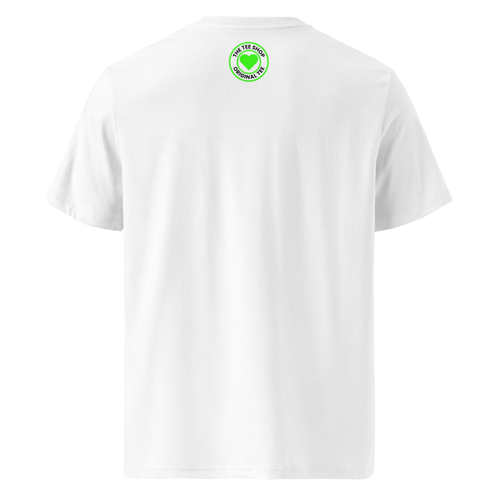 Back of the tee featuring TheTeeShop logo in Stake Sauber Green – subtle and stylish.