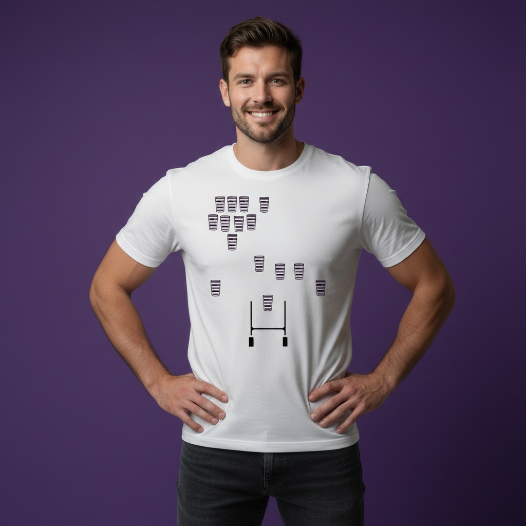 Unique Terenure rugby t-shirt featuring 15 pint glasses in rugby formation
