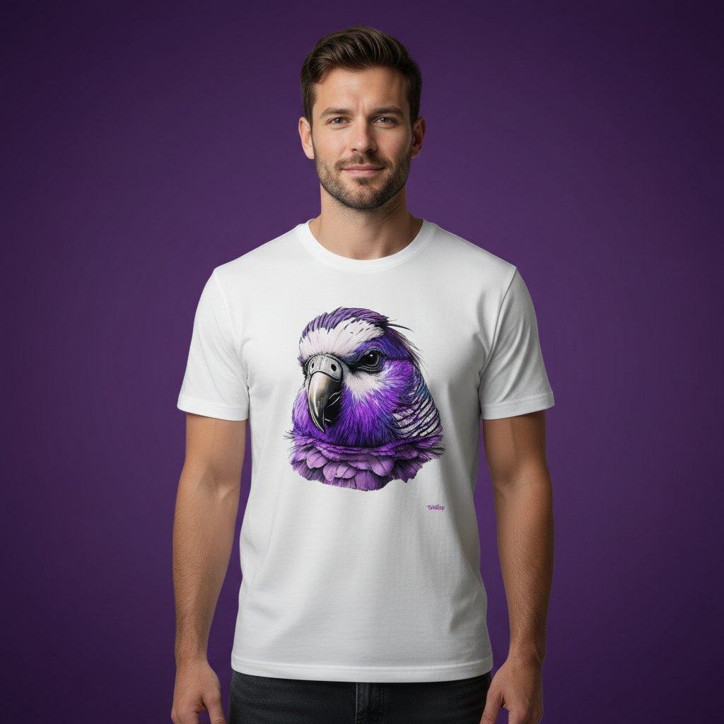 Terenure Rugby t-shirt in white featuring a Budgie.
