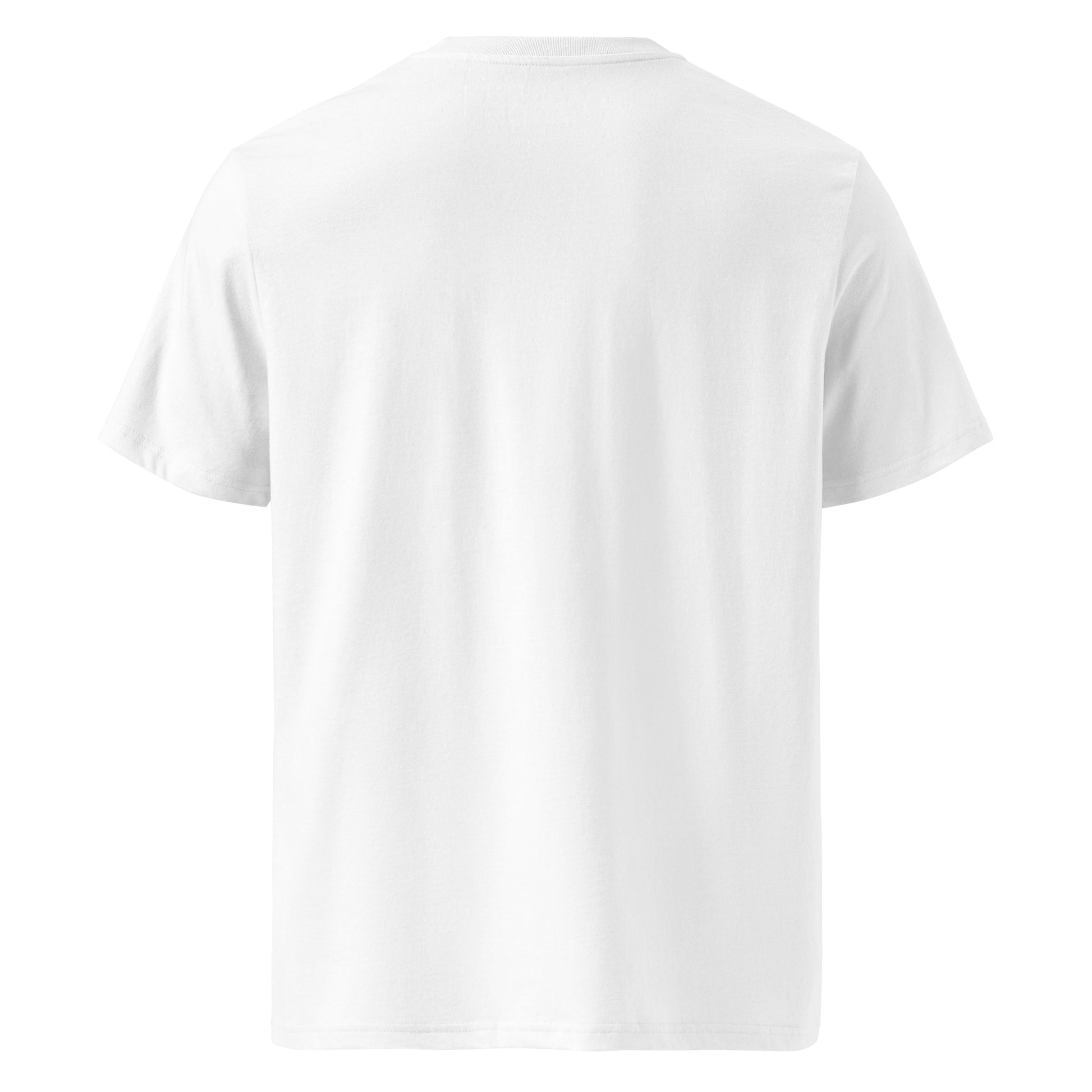 Back view of white unisex t-shirt with plain design. No rear print, highlighting the bold front cherry logo. DTF print, perfect for fans of The Tee Shop.