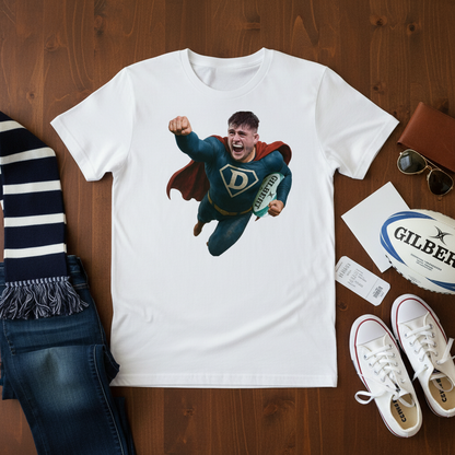White Dan Sheehan rugby t-shirt for Leinster fans.