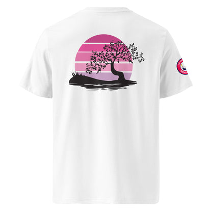 Rear view of the Sakura Sunset T-Shirt, displaying the detailed sunset and tree design.