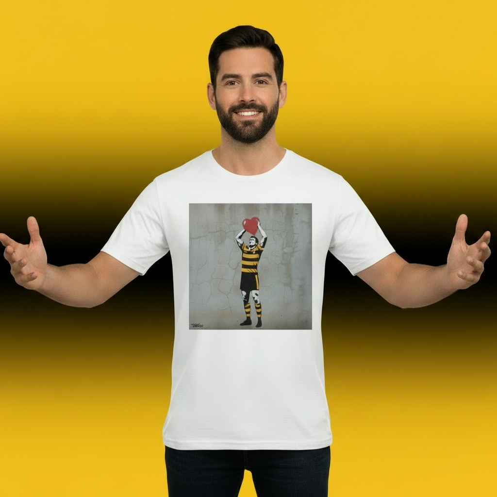 Young Munster Hooker Street Art Rugby T‑Shirt with Red Heart