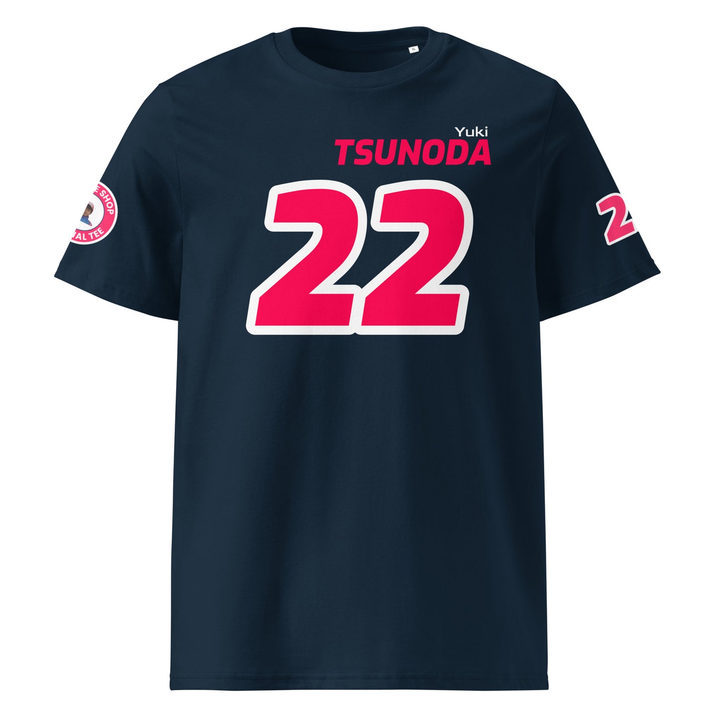 Front view of the Yuki Tsunoda Red Bull T-Shirt in navy, featuring the name and number of Yuki Tsunoda in bold Red Bull colours.