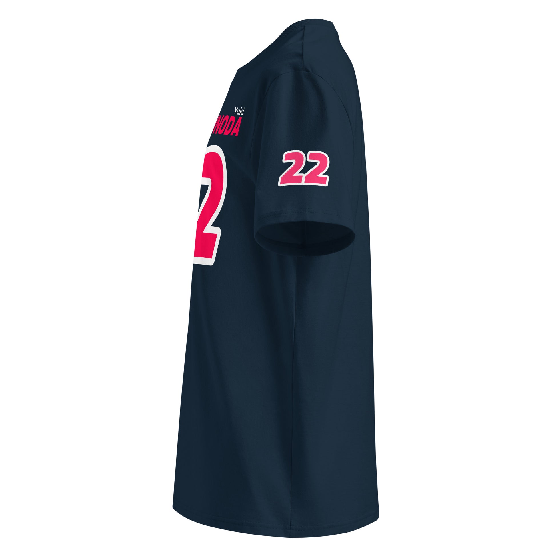 Left sleeve view of the Yuki Tsunoda Red Bull T-Shirt in navy, highlighting the number 22.