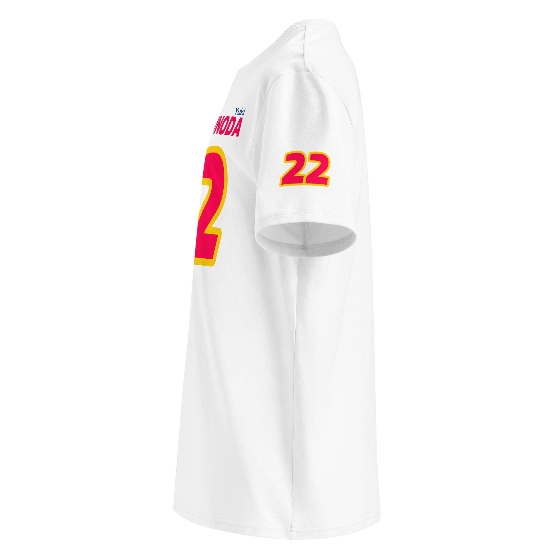 Left sleeve view of the Yuki Tsunoda Red Bull T-Shirt in white, highlighting the number 22.