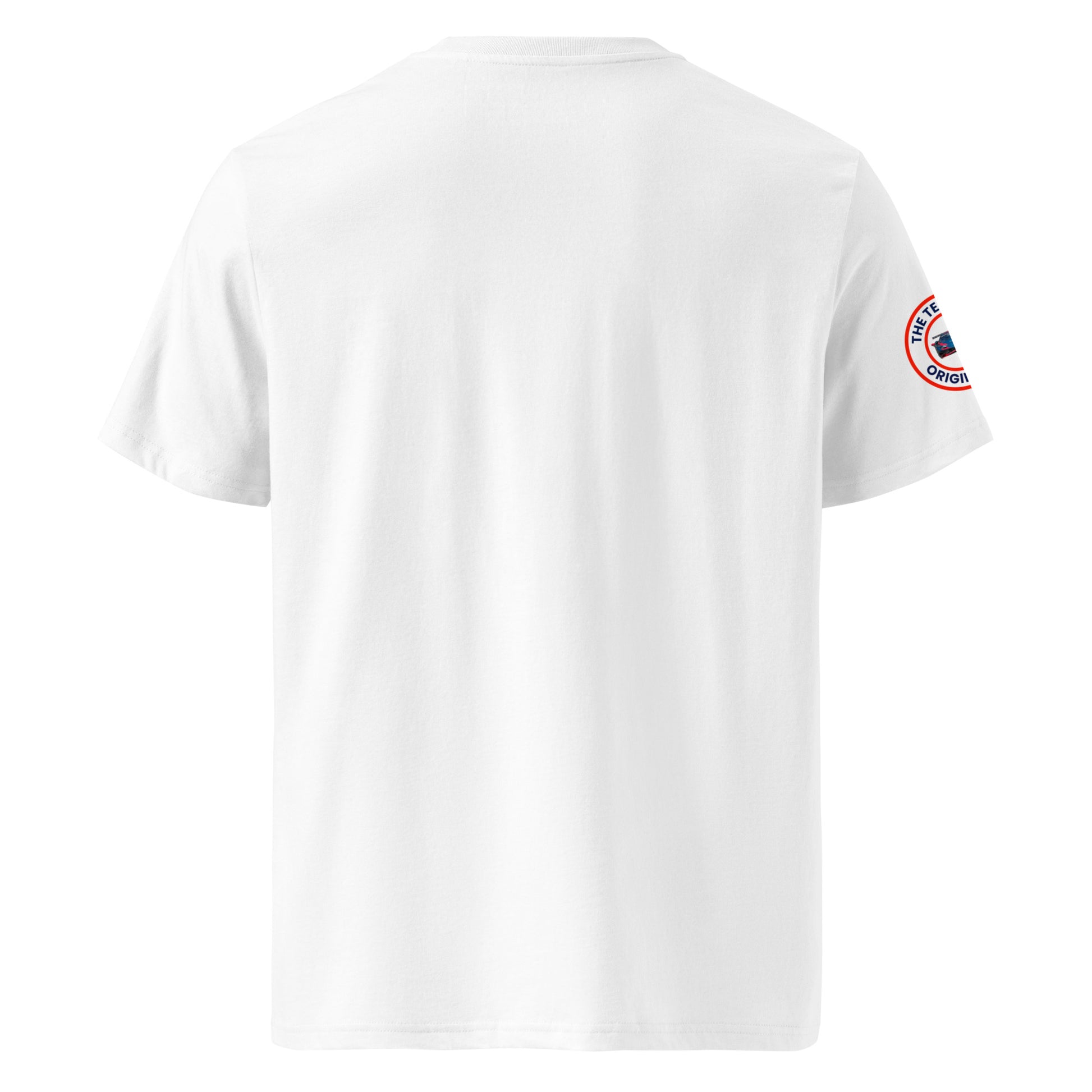 Rear view of white FRANZ HERMANN meme t-shirt, plain back, premium organic cotton, designed for F1 fans and car culture lovers.
