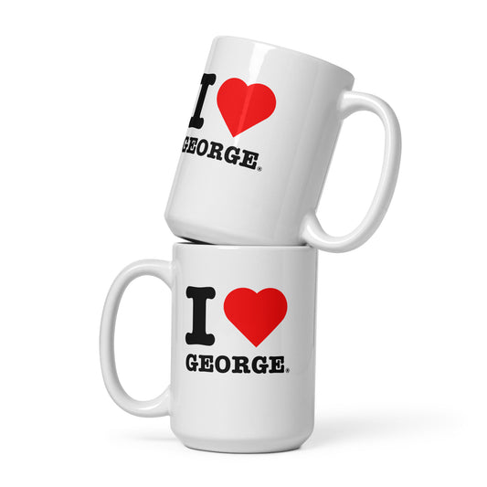 Front view of the large George Russell hot chocolate mug. Great for fans of British driver and in this case George Russell.