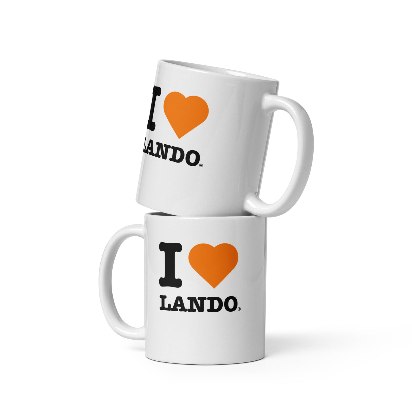 Front view of the large Lando Norris hot chocolate mug with a lovely papaya heart. Great for fans of British driver and in this case Lando Norris.