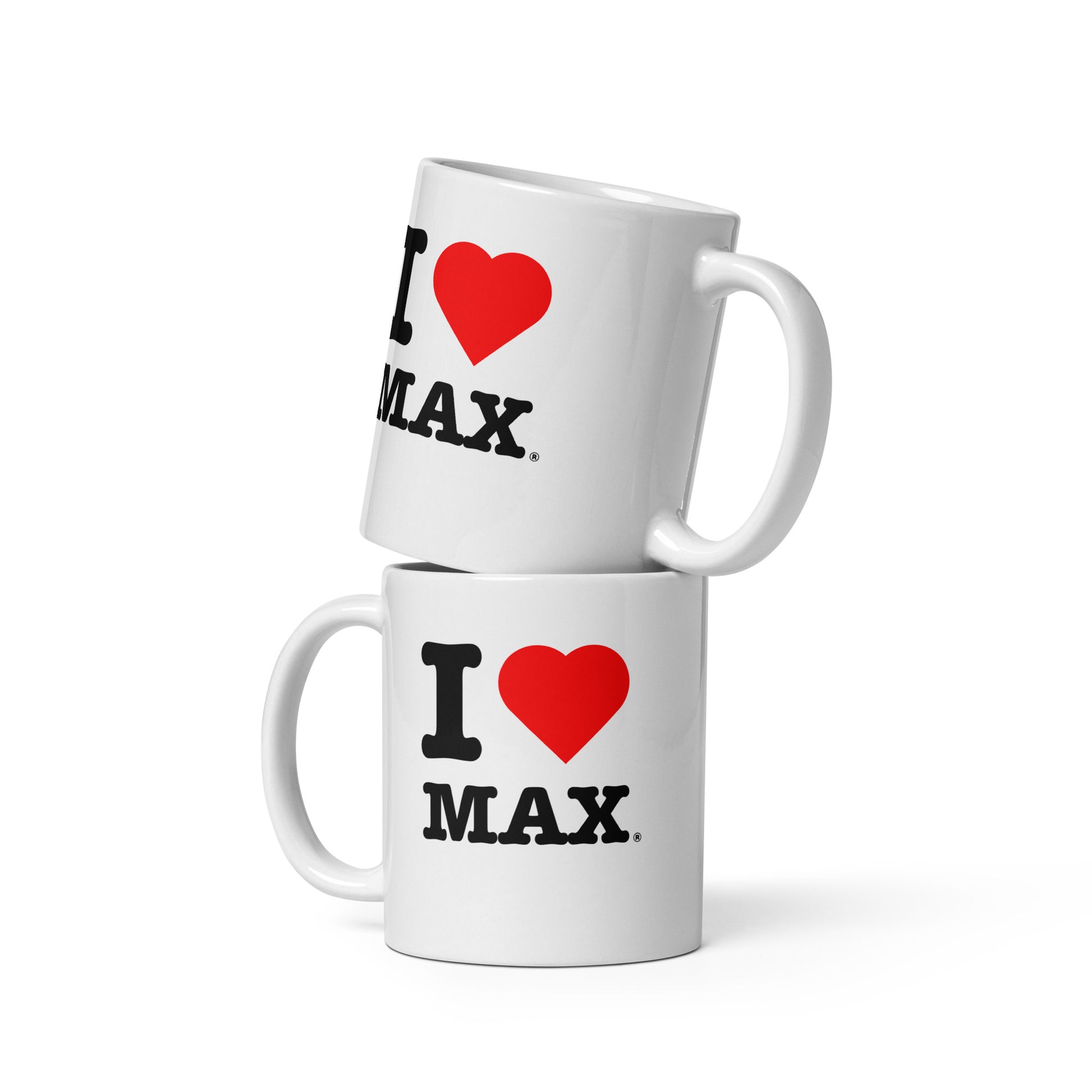 Front view of the Max Verstappen red Heart coffee or tea mug. Great for fans of F1 drivers and in this case the one and only Max.