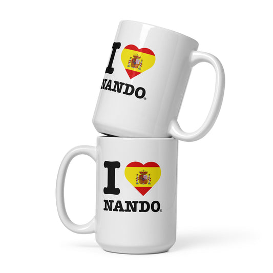 Front view of the large Fernando Alonso Spanish Heart hot chocolate mug. Great for fans of Spanish F1 drivers and in this case the one and only Nando.