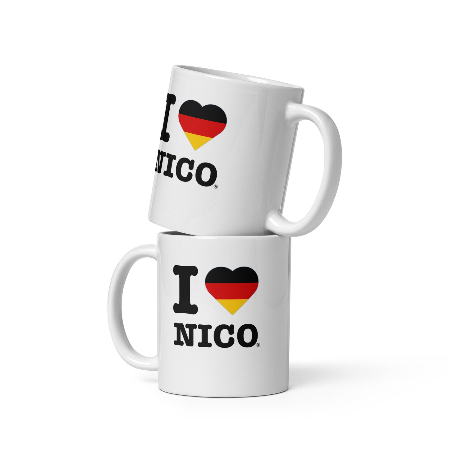 Front view of the Nico Hulkenburg German Heart coffee or tea mug. Great for fans of German drivers and in this case Nico Hulkenburg.

