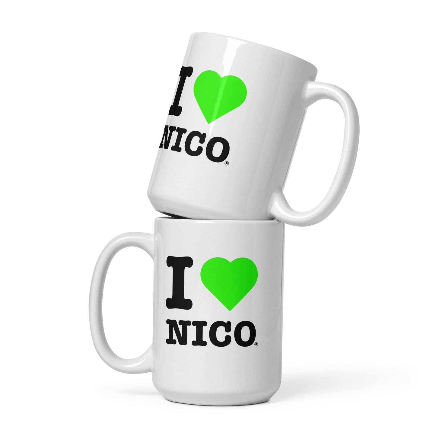 Front view of the large Nico Nico Hülkenberg Stake Green Heart hot chocolate mug. Great for fans of German drivers and in this case Nico Hülkenberg.