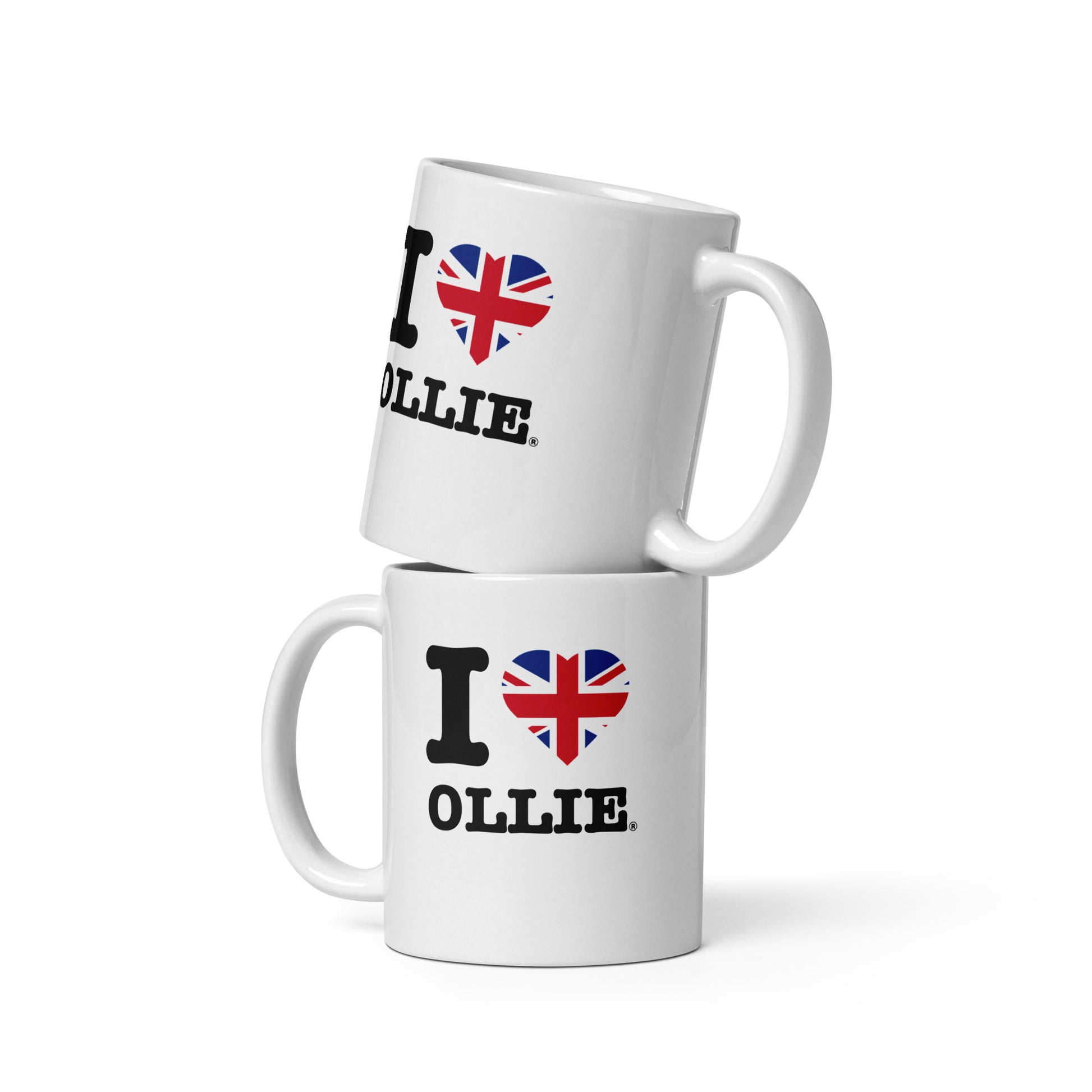 Front view of the 11oz Ollie Bearman British Heart coffee or tea mug. Great for fans of British driver and in this case Ollie Bearman.
