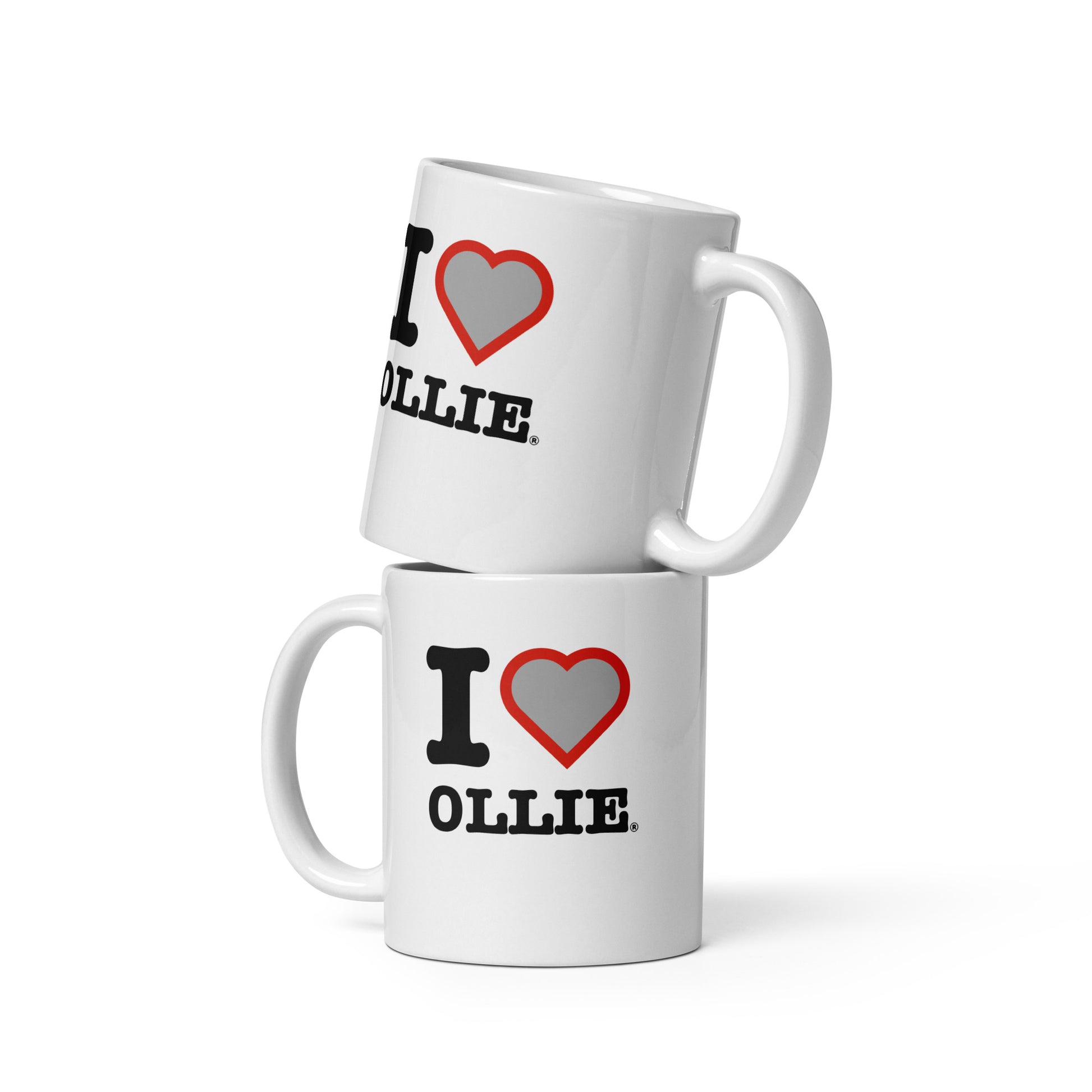 Front view of the large Ollie Bearman Haas colours Heart hot chocolate mug. Great for fans of British driver and in this case Ollie Bearman.