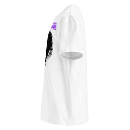 a view of the left side shows a blank sleeve but also the unique design on the front is showing - the black heard and Forza Ferrari n purple can be seen. A lovely gift for him or her.