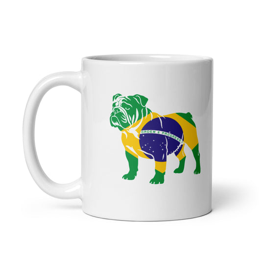 White ceramic roscoe hamilton 11oz mug with handle on left.