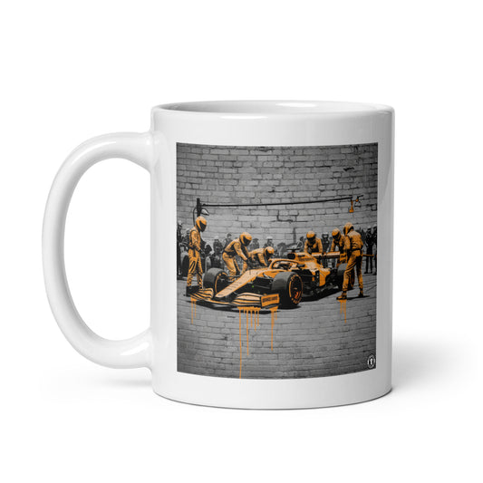 White 11oz McLaren Mug with handle on the left.