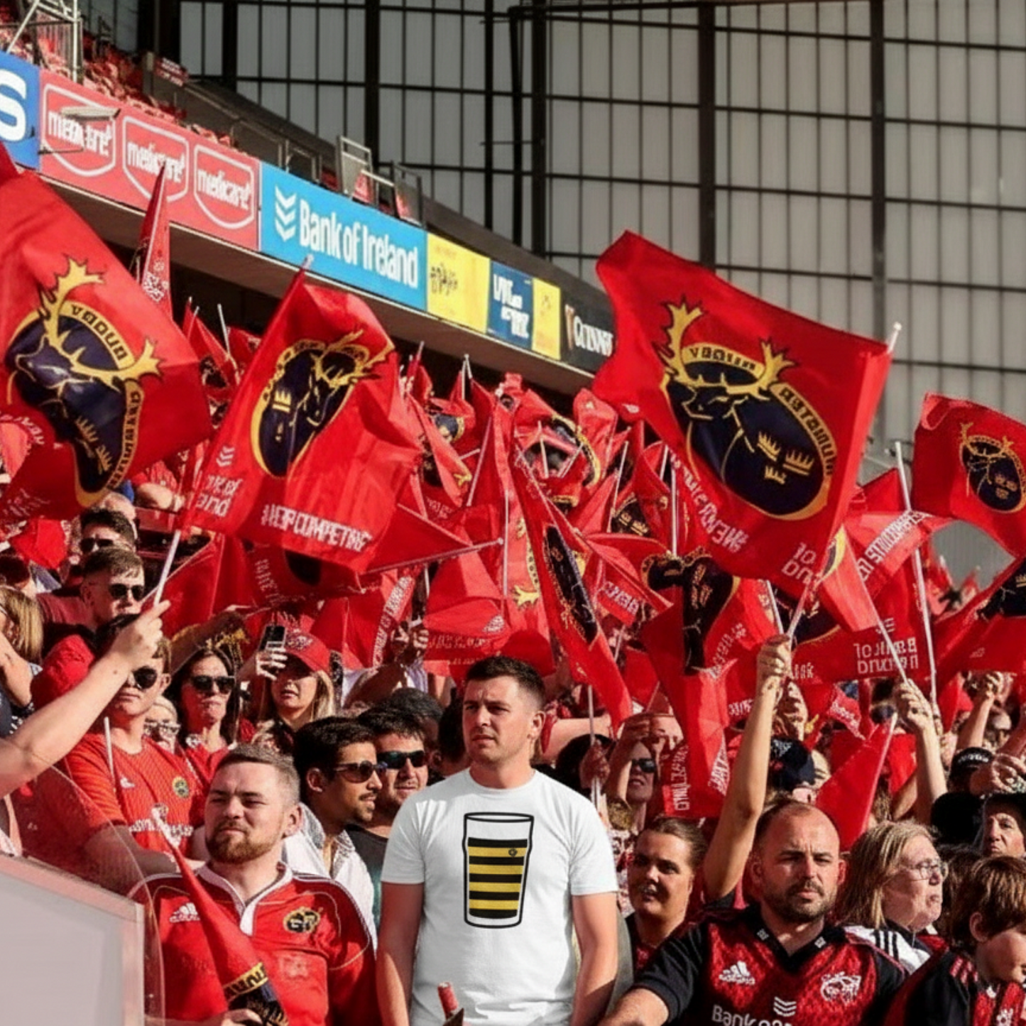 young munster fan stands out in a crowd